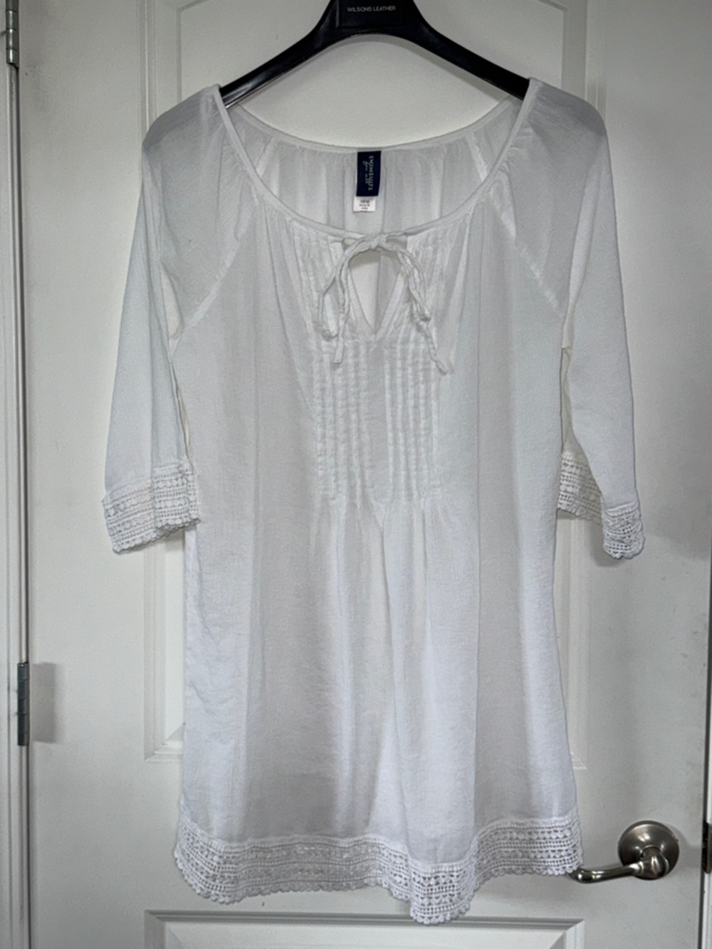 Swimsuits for All White Boho Tie-Neck Tunic Swim Cover, 14/16